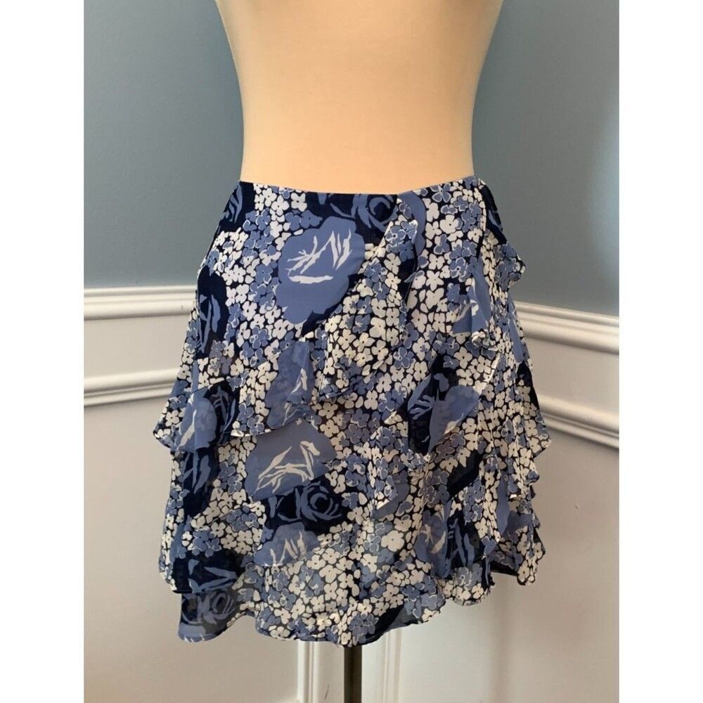 Ralph Lauren Skirt Womens 4P A-Line Floral Ruffle Preppy Georgette Asymmetrical